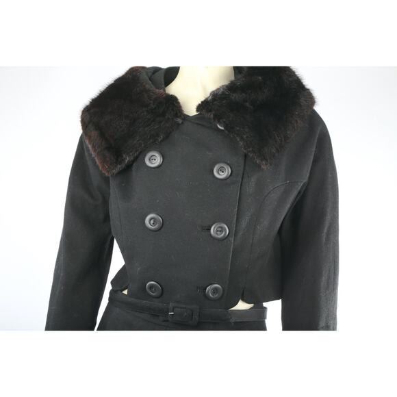 Kennie Belted Black Wool Skirt Suit Mink Fur Collar Jacket Vintage Set Size S - Picture 9 of 16